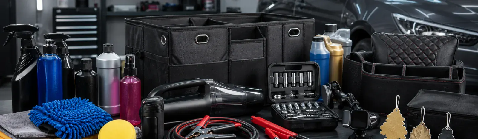 Funda Sourcing automotive product sourcing banner with car accessories, tools, and vehicle supply products
