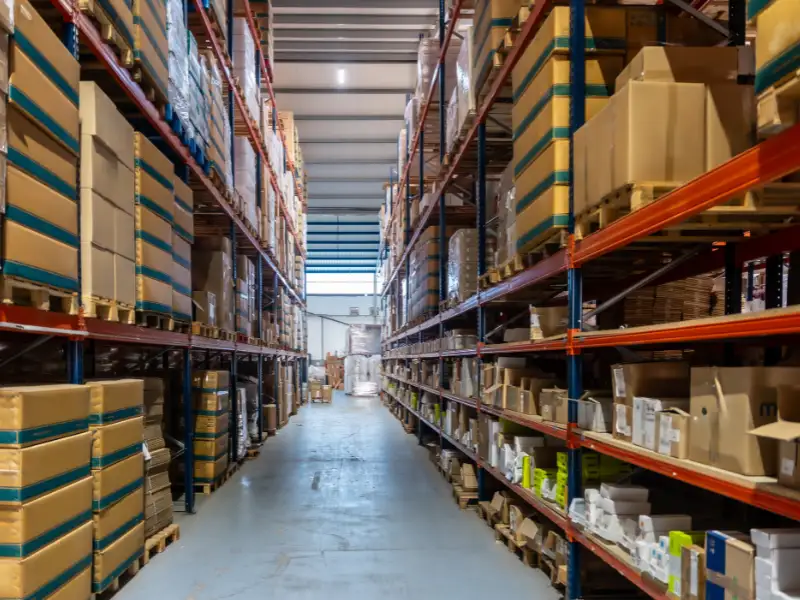 Funda Sourcing bulk storage product sourcing image with bins, racks, totes, carts, and back-of-house organization products