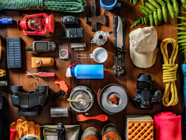 Funda Sourcing camping accessories product sourcing image with compact camping tools, storage, lighting, and outdoor convenience products