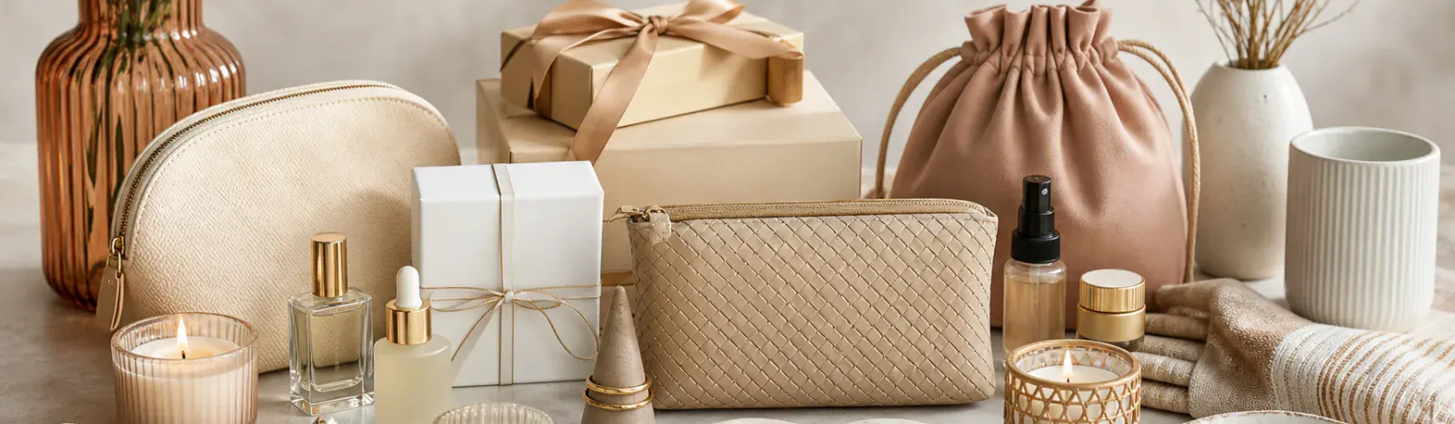 Funda Sourcing chic essentials sourcing banner with lifestyle accessories, elegant small goods, and curated product options