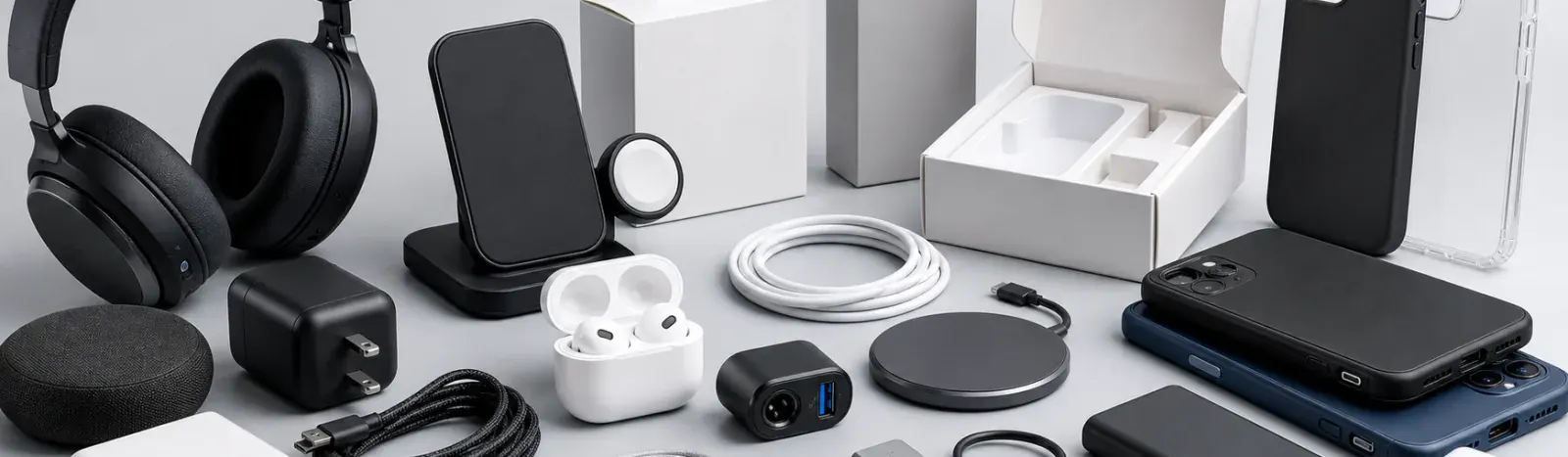 Funda Sourcing electronics sourcing banner with consumer electronics, device accessories, and supplier support