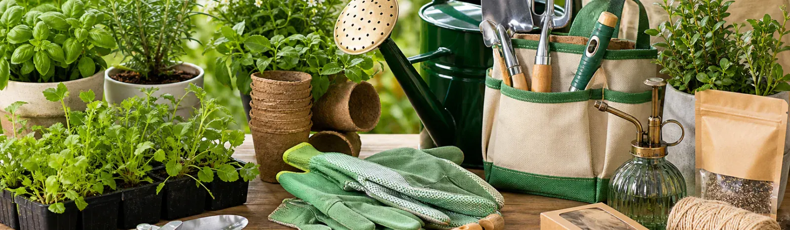 Funda Sourcing garden and tools sourcing banner with gardening supplies, hand tools, and outdoor product options