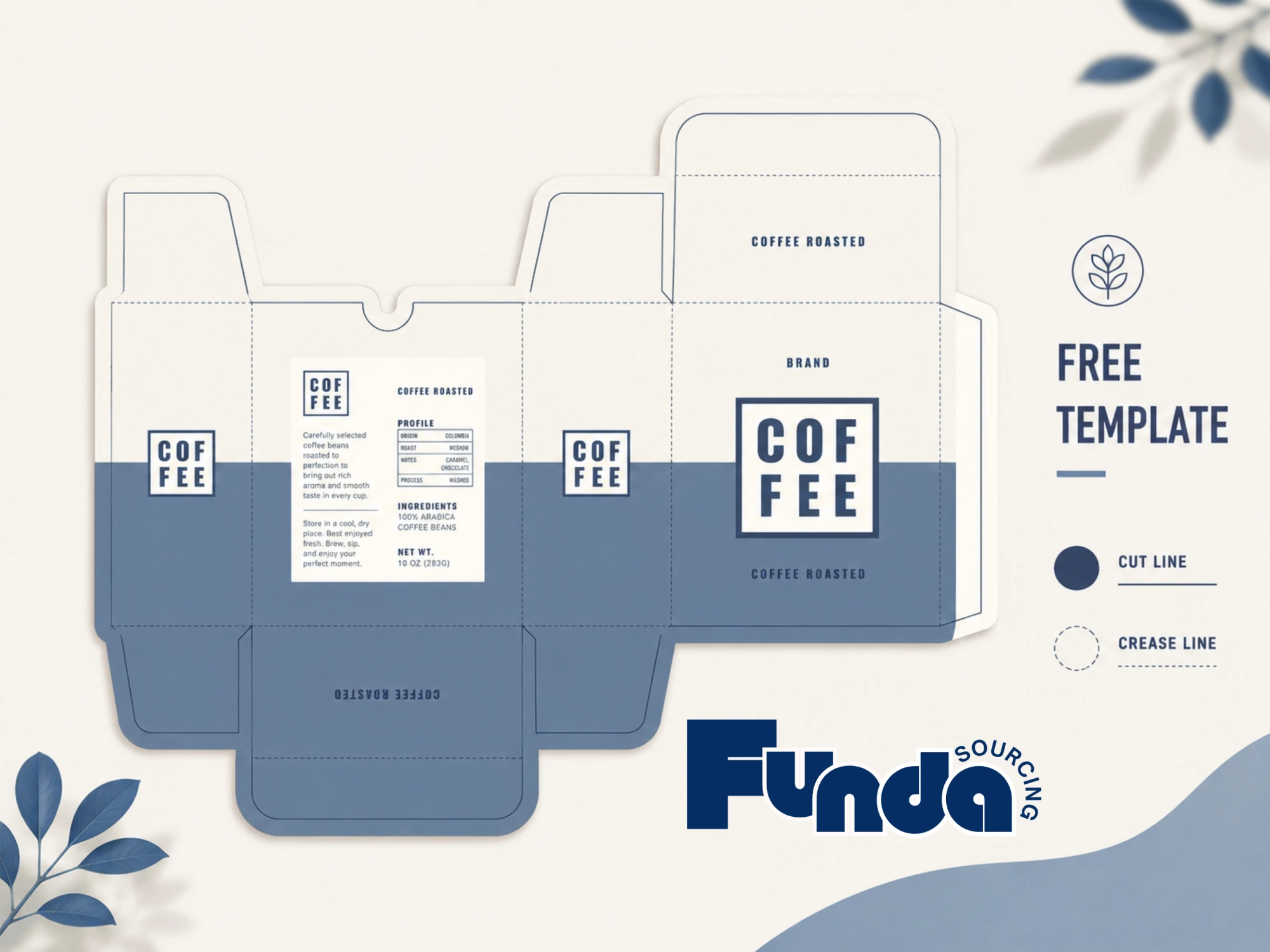 Packaging dieline template showing front and back panels for print-ready artwork