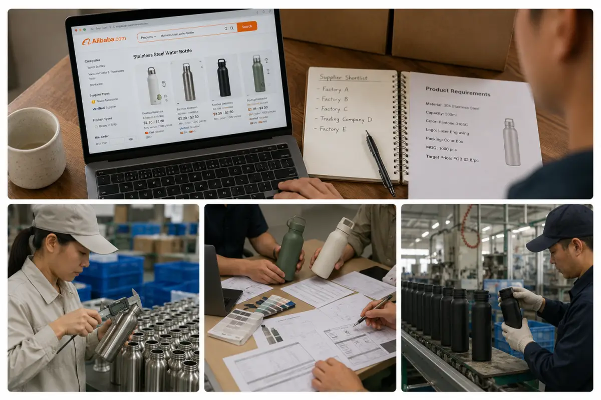 Alibaba supplier shortlist with product requirements, sample comparison, and factory quality checks