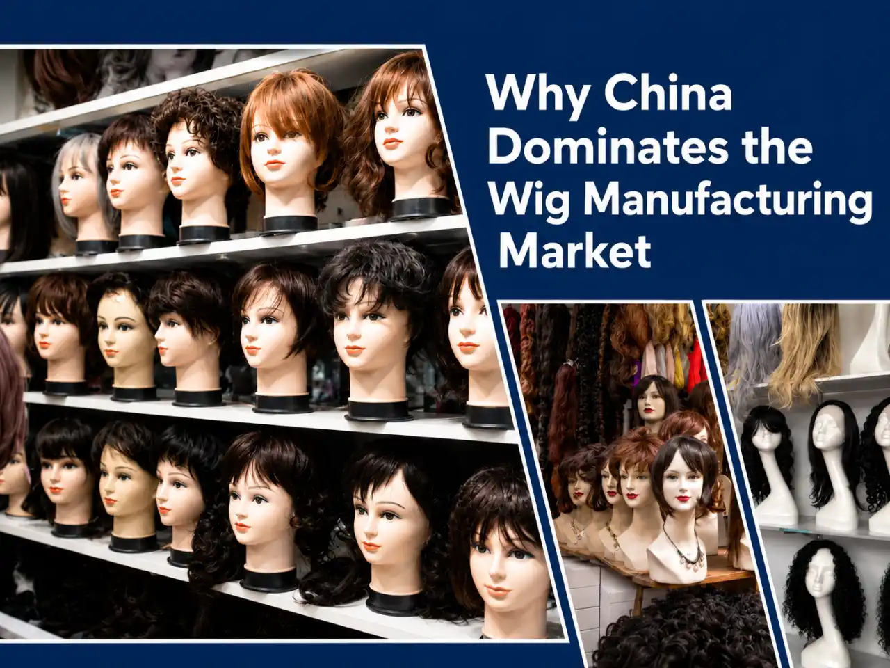 Human hair wigs displayed in a Chinese wig market