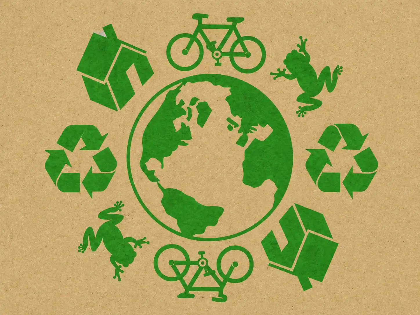 Global recycling and circular economy concept with reuse symbols around the world