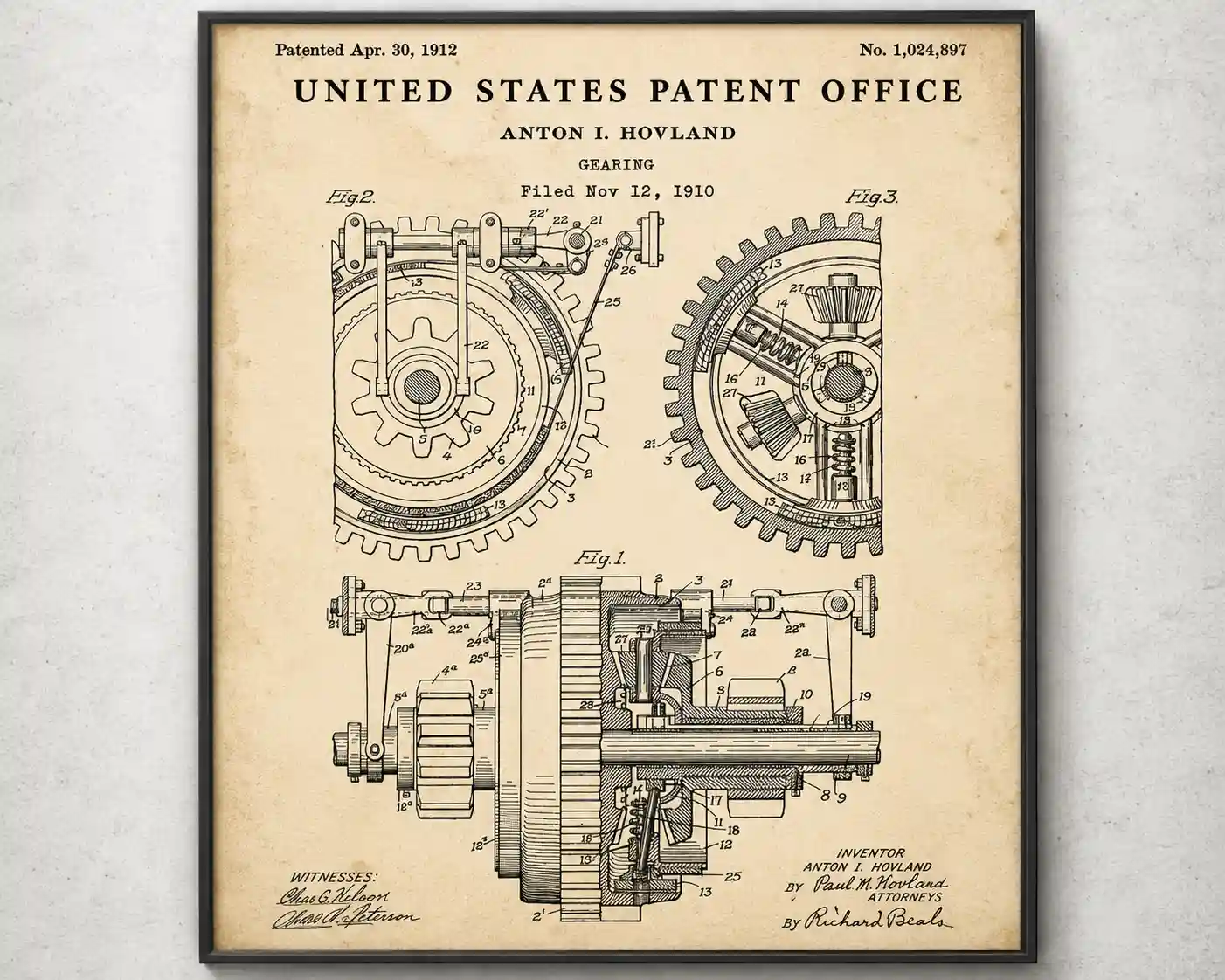 Historical patent drawing used as a visual reminder to check prior art before tooling