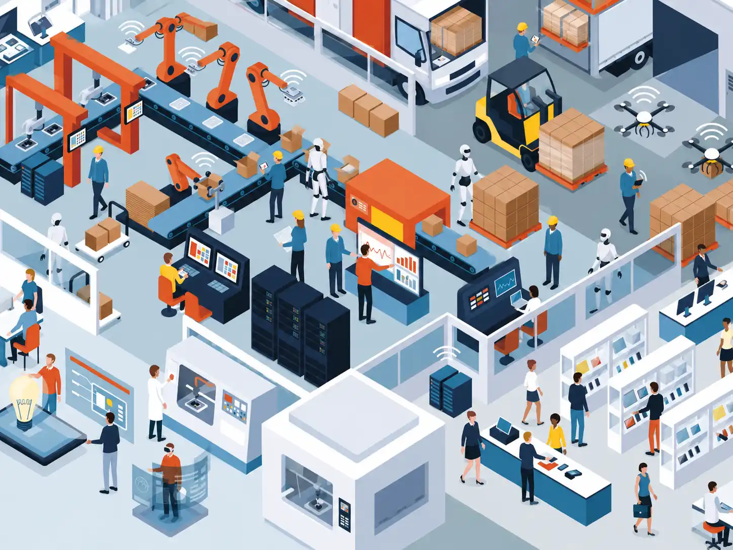 Smart factory operations with connected production, warehouse, and logistics teams